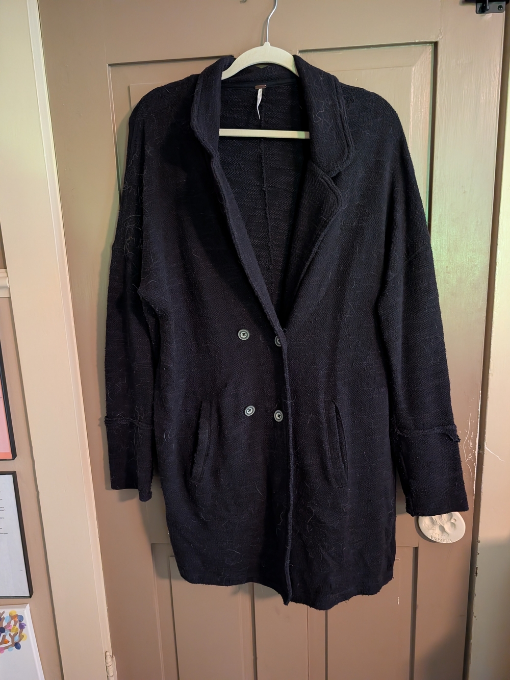 Free People Black Women's Knit Double-Breasted Coat Blazer - Size Medium